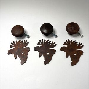 Reversible Moose Metal Drawer Knob Natural Rust Patina Lodge Cabin Core Rustic